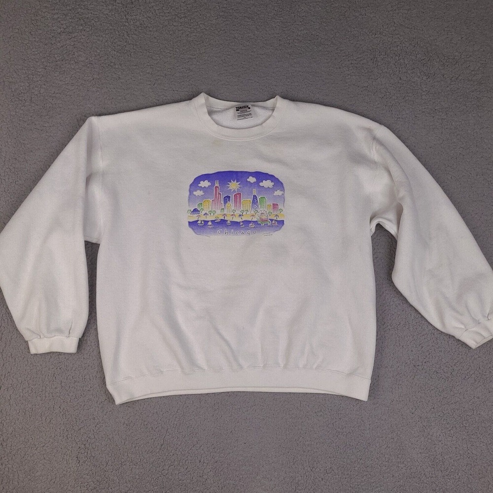 Vintage 1998 Chicago Sweatshirt Adult XXL White City Beach Tultex